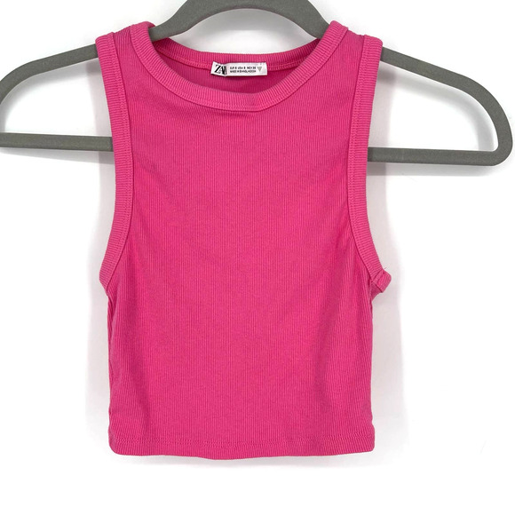 Zara Pink Crop Top Small Sleeveless Ribbed - Picture 1 of 4